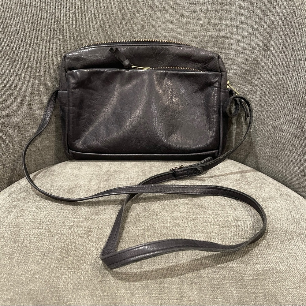 CAS Handmade Black Leather Crossbody Purse Made in USA